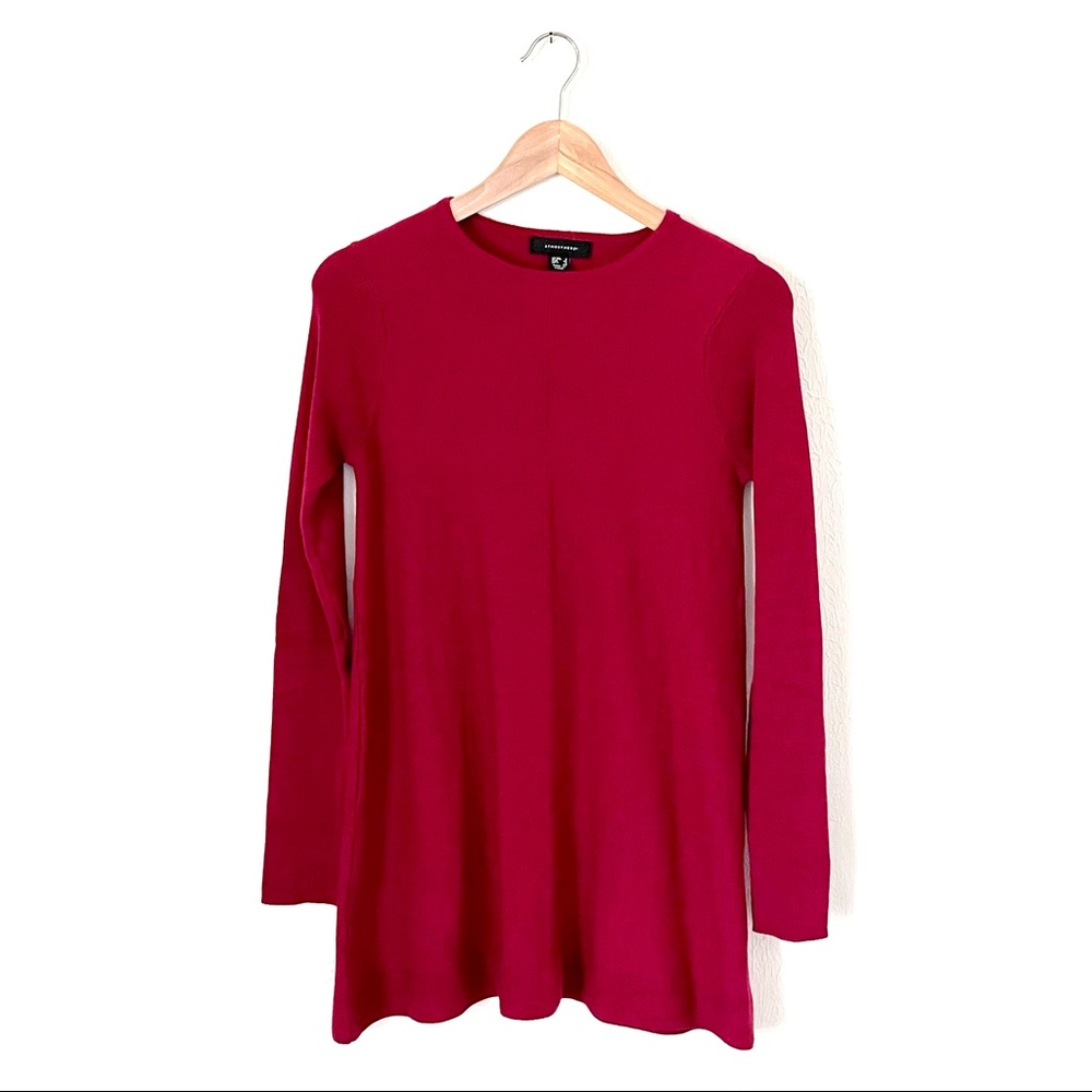 Atmosphere Red Tunic Sweater Knit Size 4 Viscose Longline Crew Neck Soft Holiday